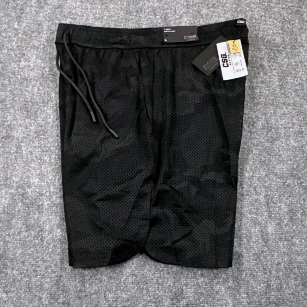 CSG Active Off Court Shorts Large Medium Black Camo 8in Mesh Athletic NWT